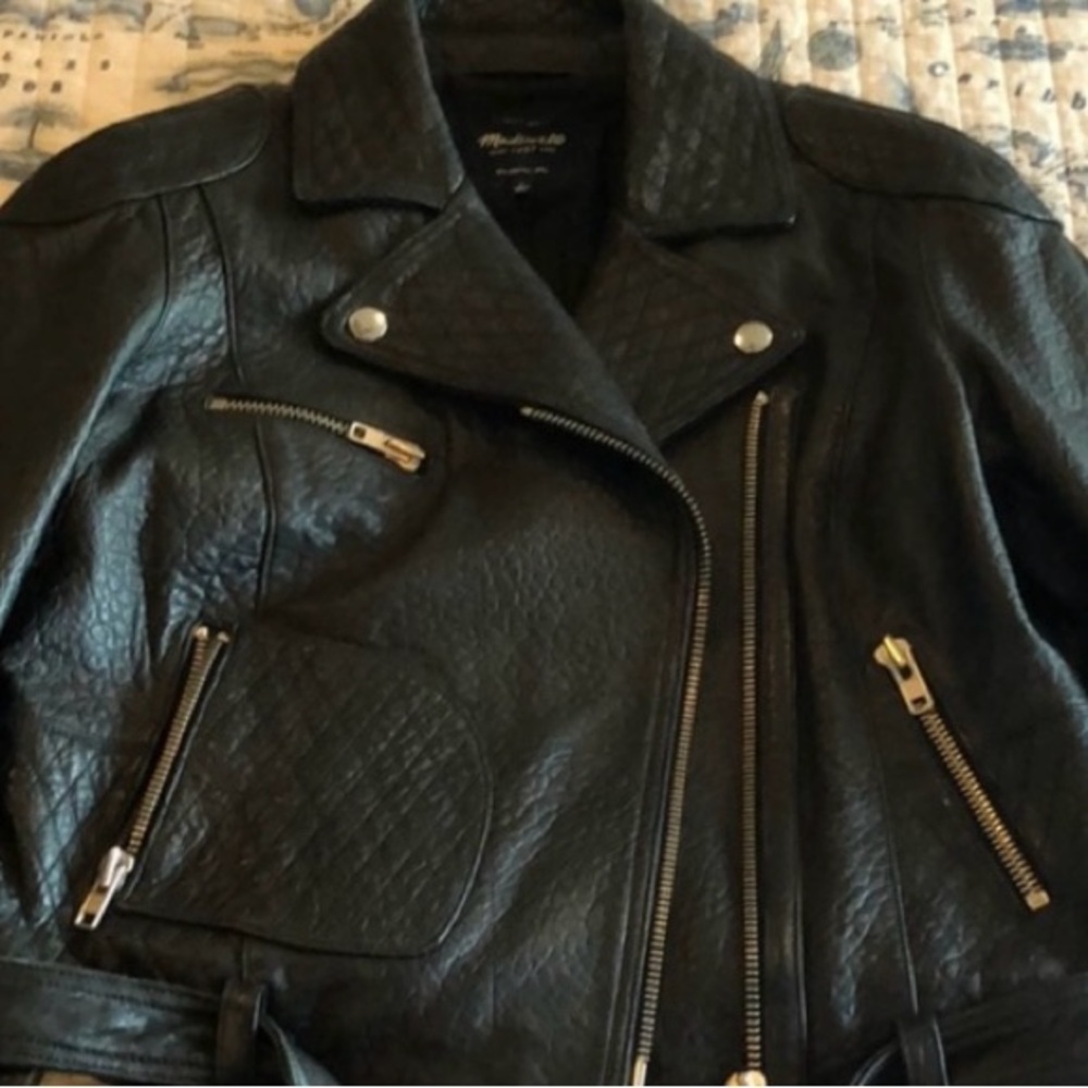 Madewell Quilted Black Leather Moto Jacket Womans Size Large